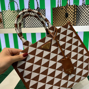 Prada 1BA354 Small Prada Symbole jacquard fabric handbag Tan White - Default Title - View 3