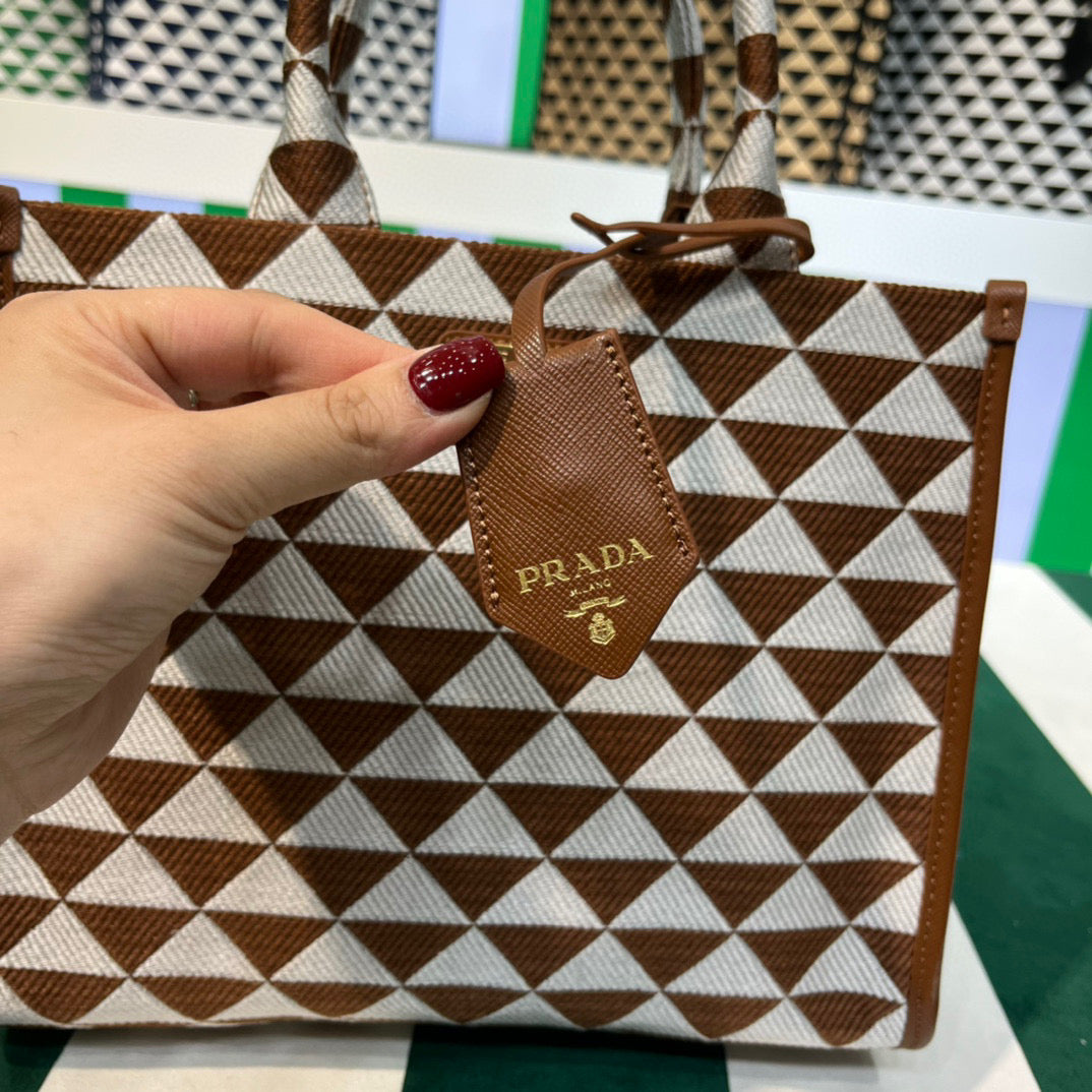 Prada 1BA354 Small Prada Symbole jacquard fabric handbag Tan White - Default Title - View 5