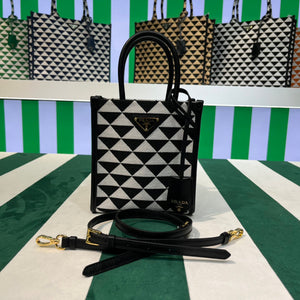 Prada 1BA355 Symbole Jacquard Fabric Micro Bag Black White - Default Title - View 1