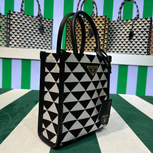 Prada 1BA355 Symbole Jacquard Fabric Micro Bag Black White - Default Title - View 2