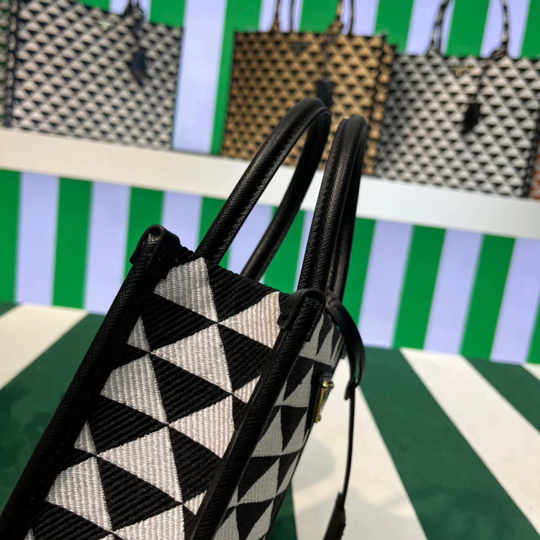 Prada 1BA355 Symbole Jacquard Fabric Micro Bag Black White - Default Title - View 3