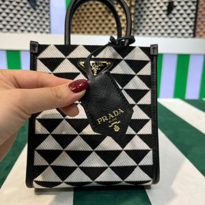 Prada 1BA355 Symbole Jacquard Fabric Micro Bag Black White - Default Title - View 5