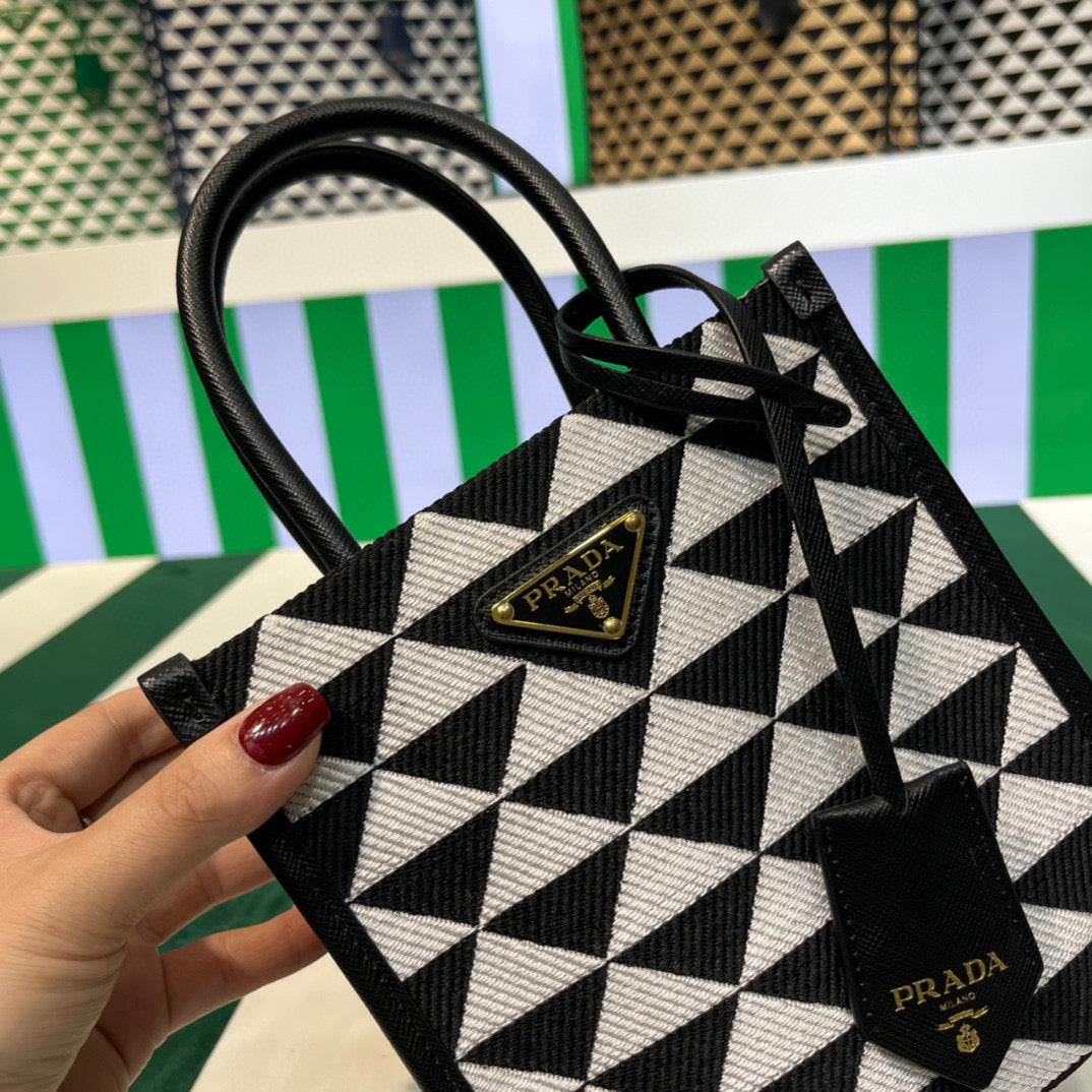 Prada 1BA355 Symbole Jacquard Fabric Micro Bag Black White - Default Title - View 6