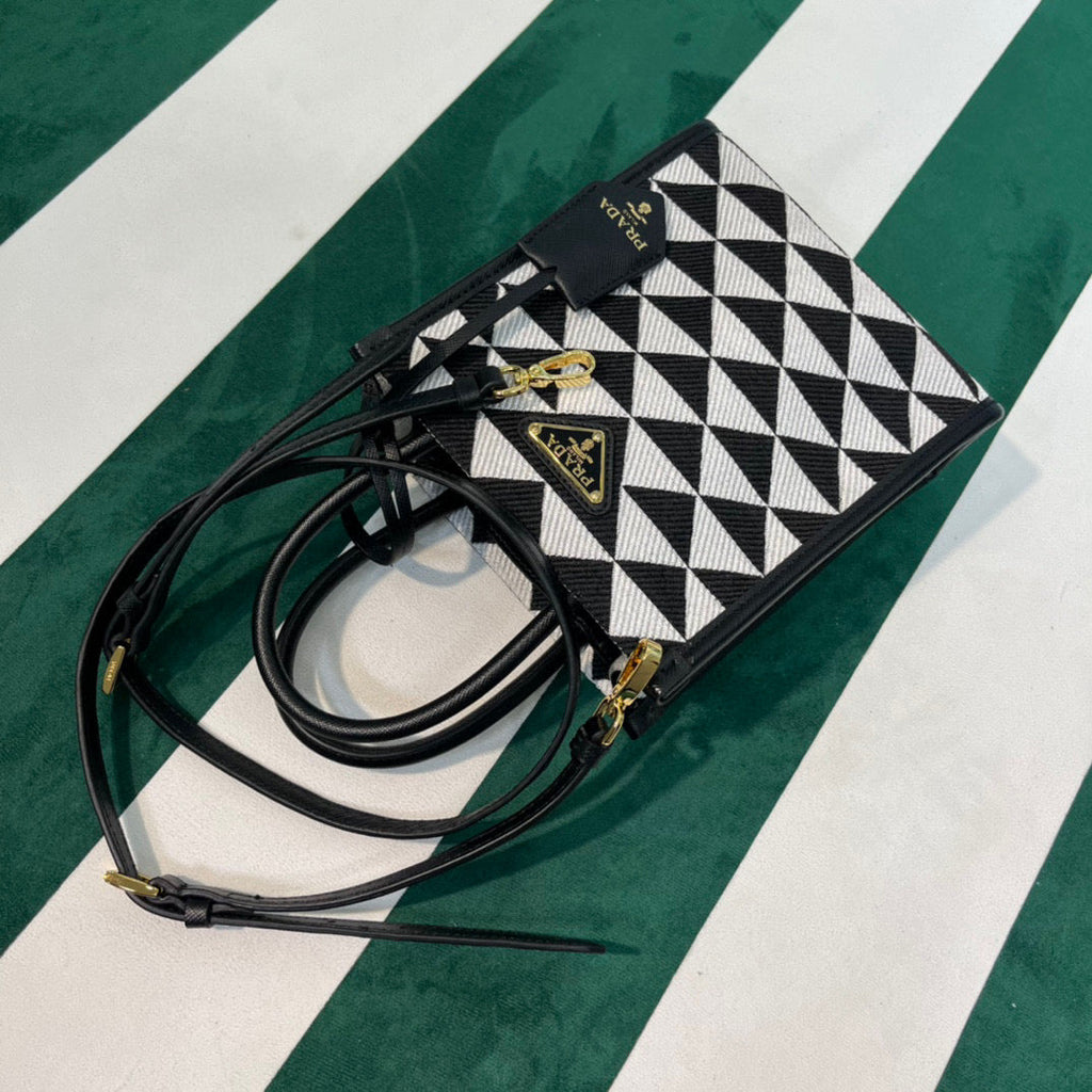 Prada 1BA355 Symbole Jacquard Fabric Micro Bag Black White