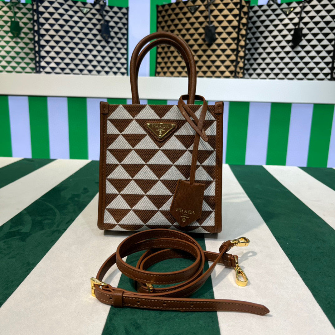 Prada 1BA355 Symbole Jacquard Fabric Micro Bag Tan White - Default Title - View 1