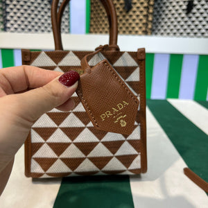 Prada 1BA355 Symbole Jacquard Fabric Micro Bag Tan White - Default Title - View 5