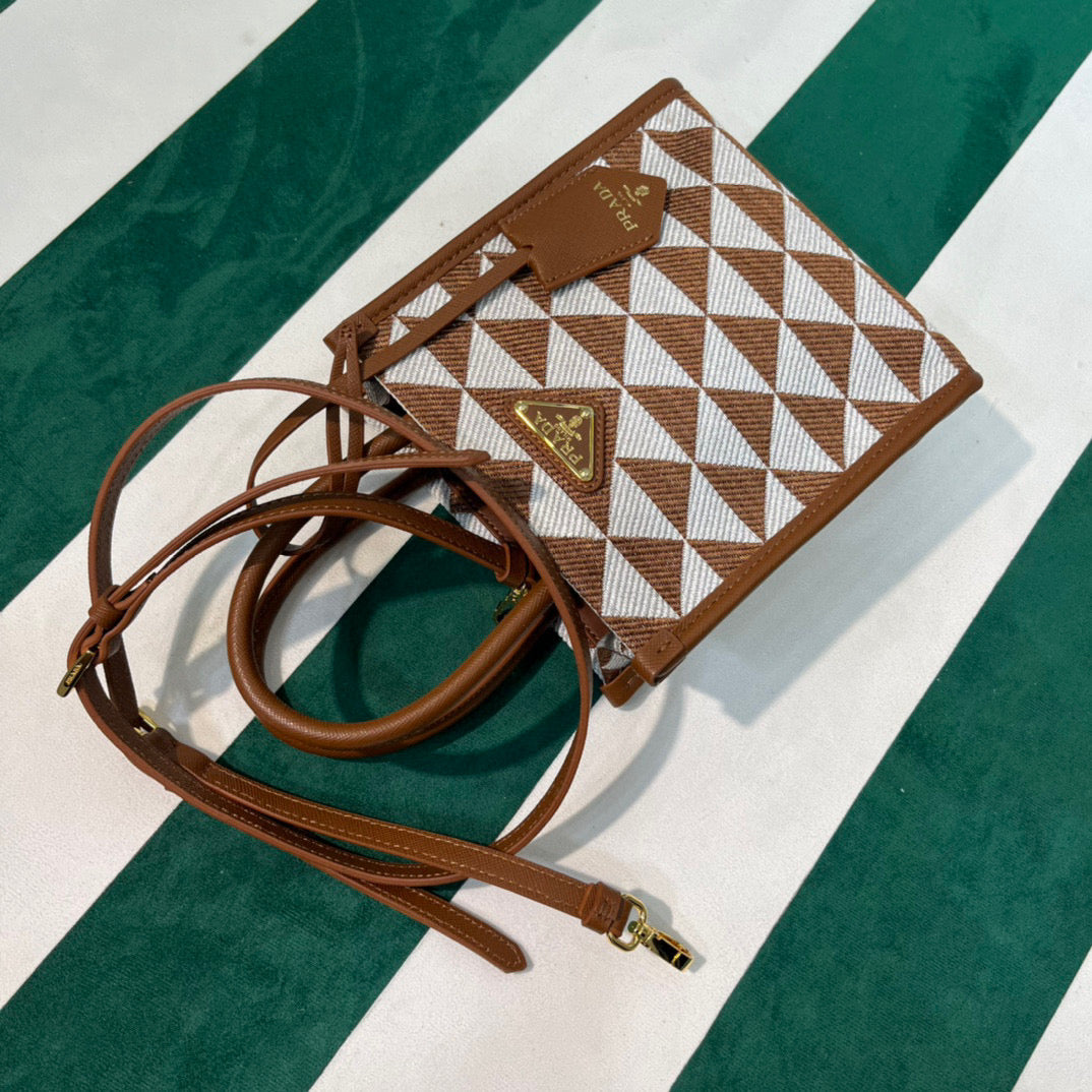 Prada 1BA355 Symbole Jacquard Fabric Micro Bag Tan White - Default Title - View 7