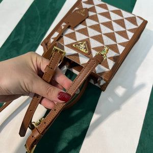 Prada 1BA355 Symbole Jacquard Fabric Micro Bag Tan White - Default Title - View 8
