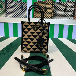 Prada 1BA355 Symbole Jacquard Fabric Micro Bag Black Apricot - Default Title - View 1
