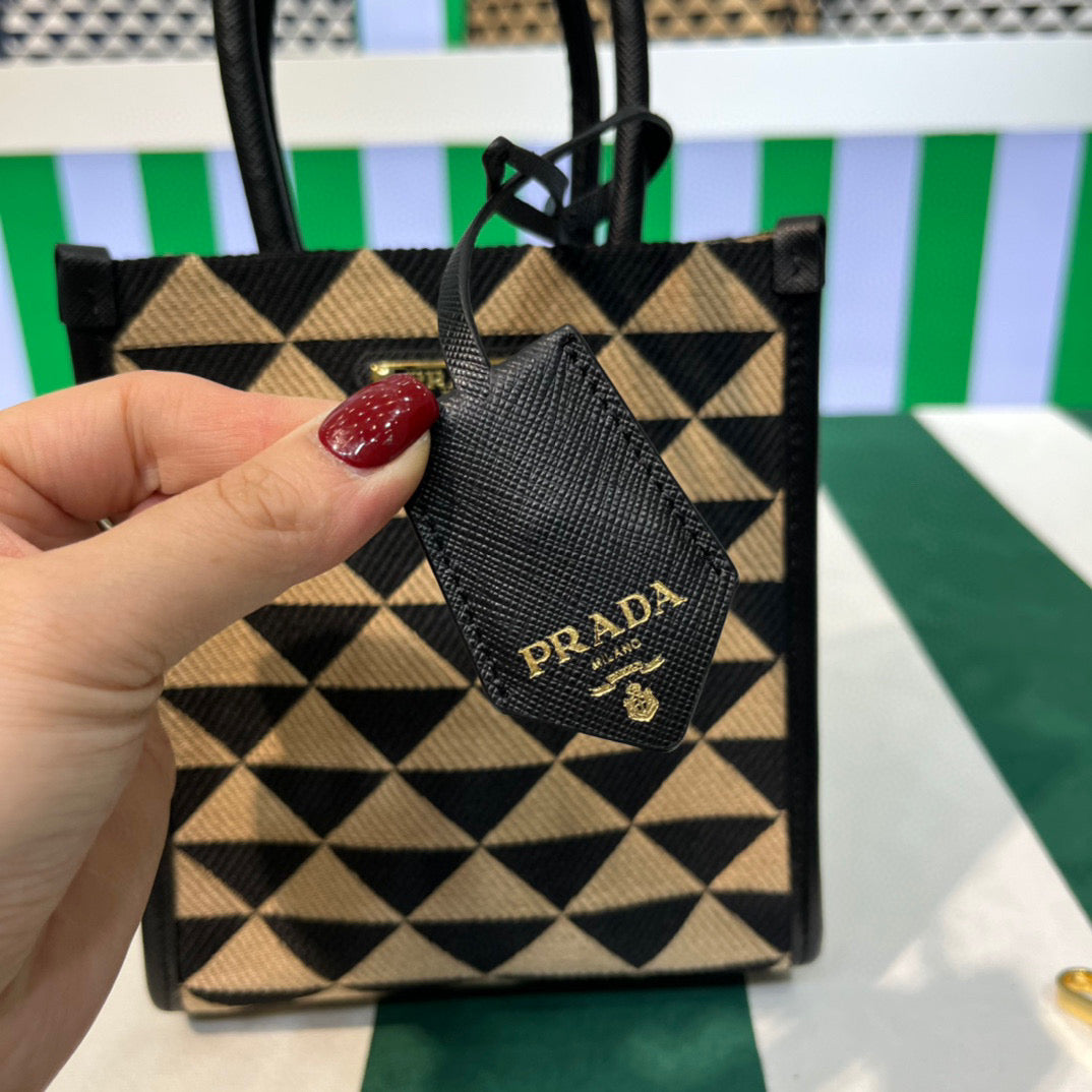 Prada 1BA355 Symbole Jacquard Fabric Micro Bag Black Apricot - Default Title - View 5