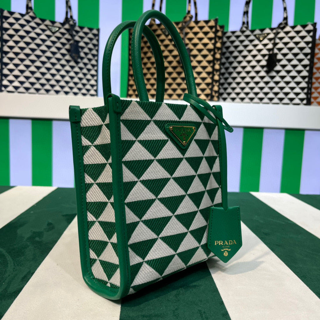 Prada 1BA355 Symbole Jacquard Fabric Micro Bag Green White