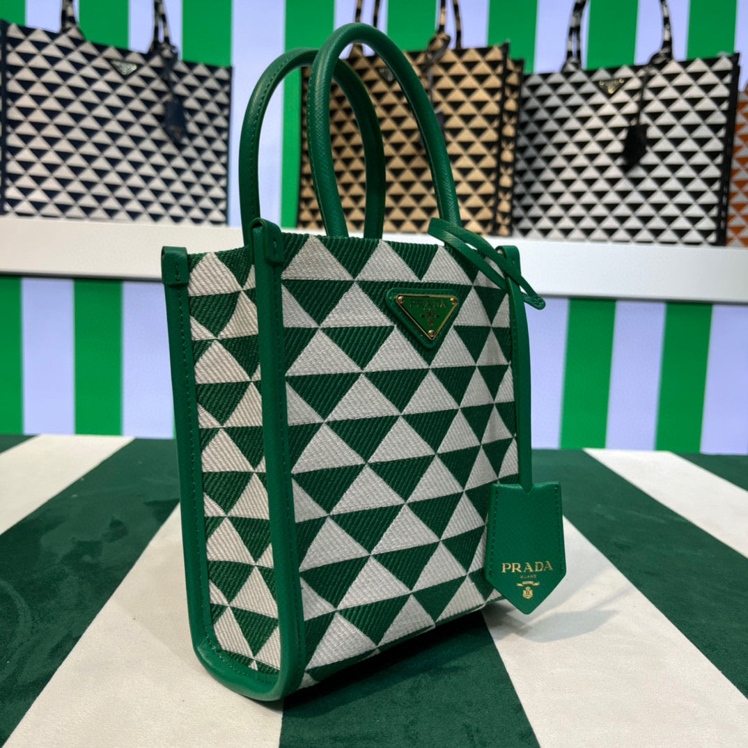 Prada 1BA355 Symbole Jacquard Fabric Micro Bag Green White