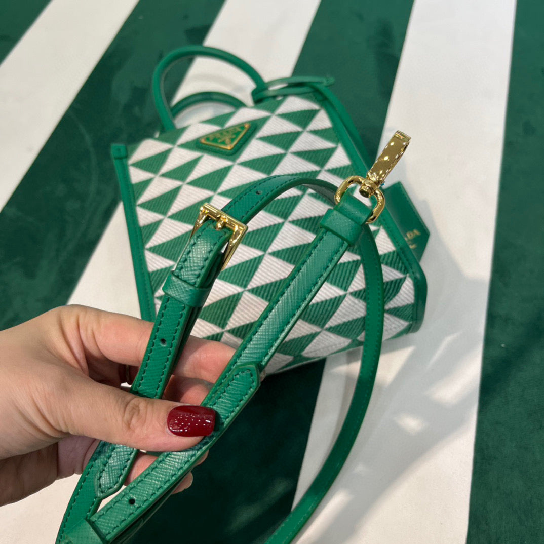 Prada 1BA355 Symbole Jacquard Fabric Micro Bag Green White - Default Title - View 6