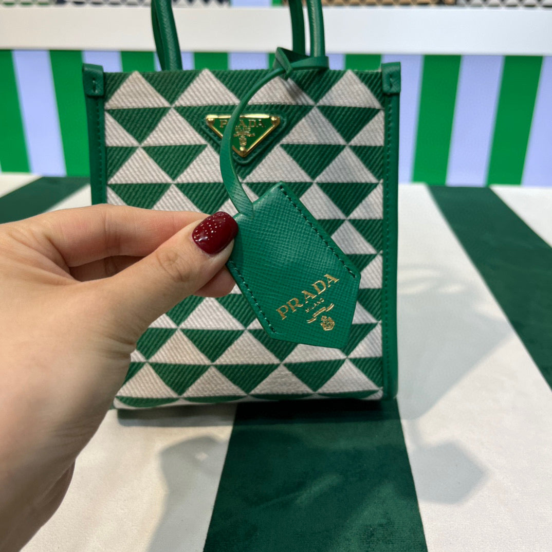 Prada 1BA355 Symbole Jacquard Fabric Micro Bag Green White - Default Title - View 8