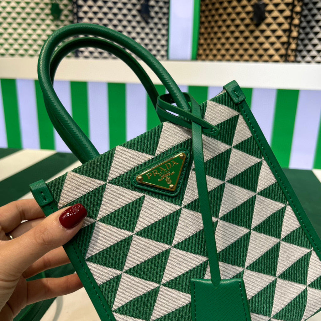 Prada 1BA355 Symbole Jacquard Fabric Micro Bag Green White