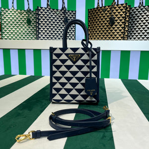 Prada 1BA355 Symbole Jacquard Fabric Micro Bag Blue White - Default Title - View 1