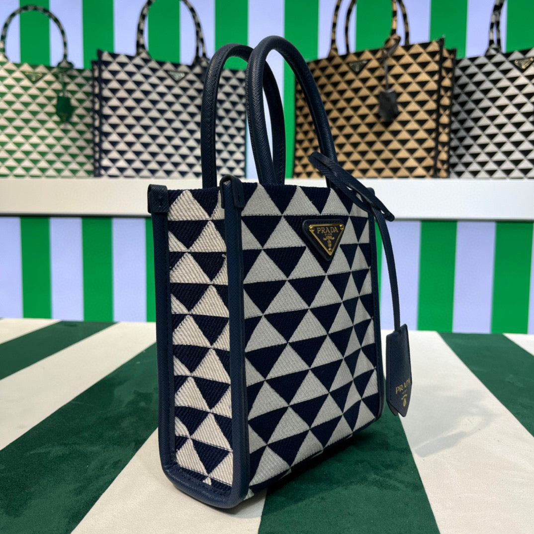 Prada 1BA355 Symbole Jacquard Fabric Micro Bag Blue White