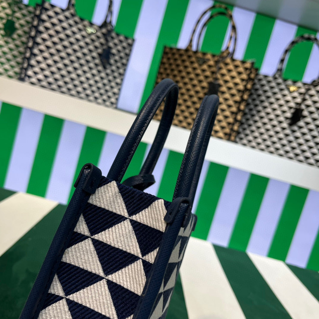 Prada 1BA355 Symbole Jacquard Fabric Micro Bag Blue White