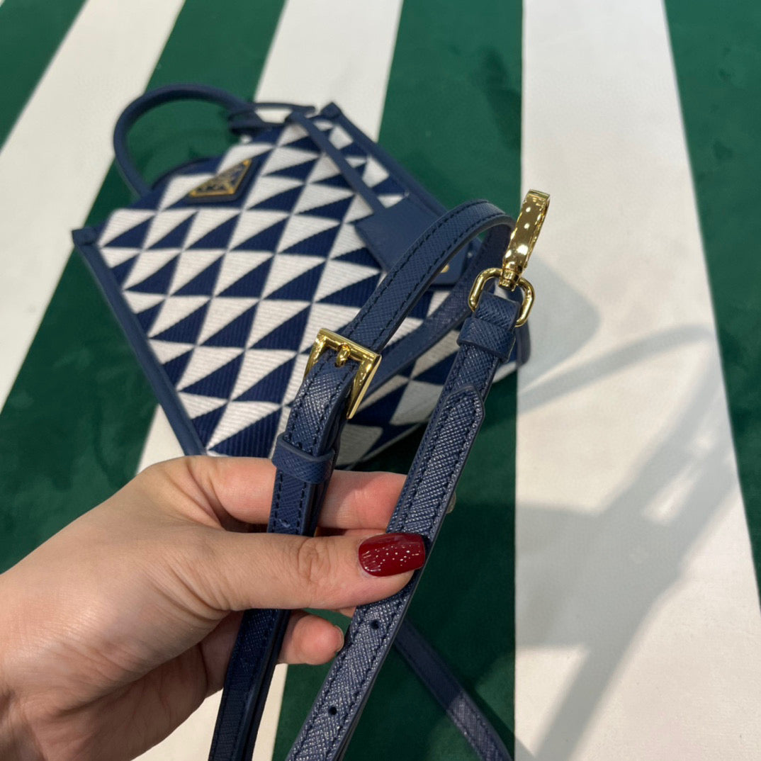 Prada 1BA355 Symbole Jacquard Fabric Micro Bag Blue White - Default Title - View 6