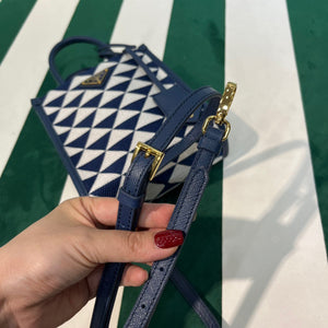 Prada 1BA355 Symbole Jacquard Fabric Micro Bag Blue White - Default Title - View 6