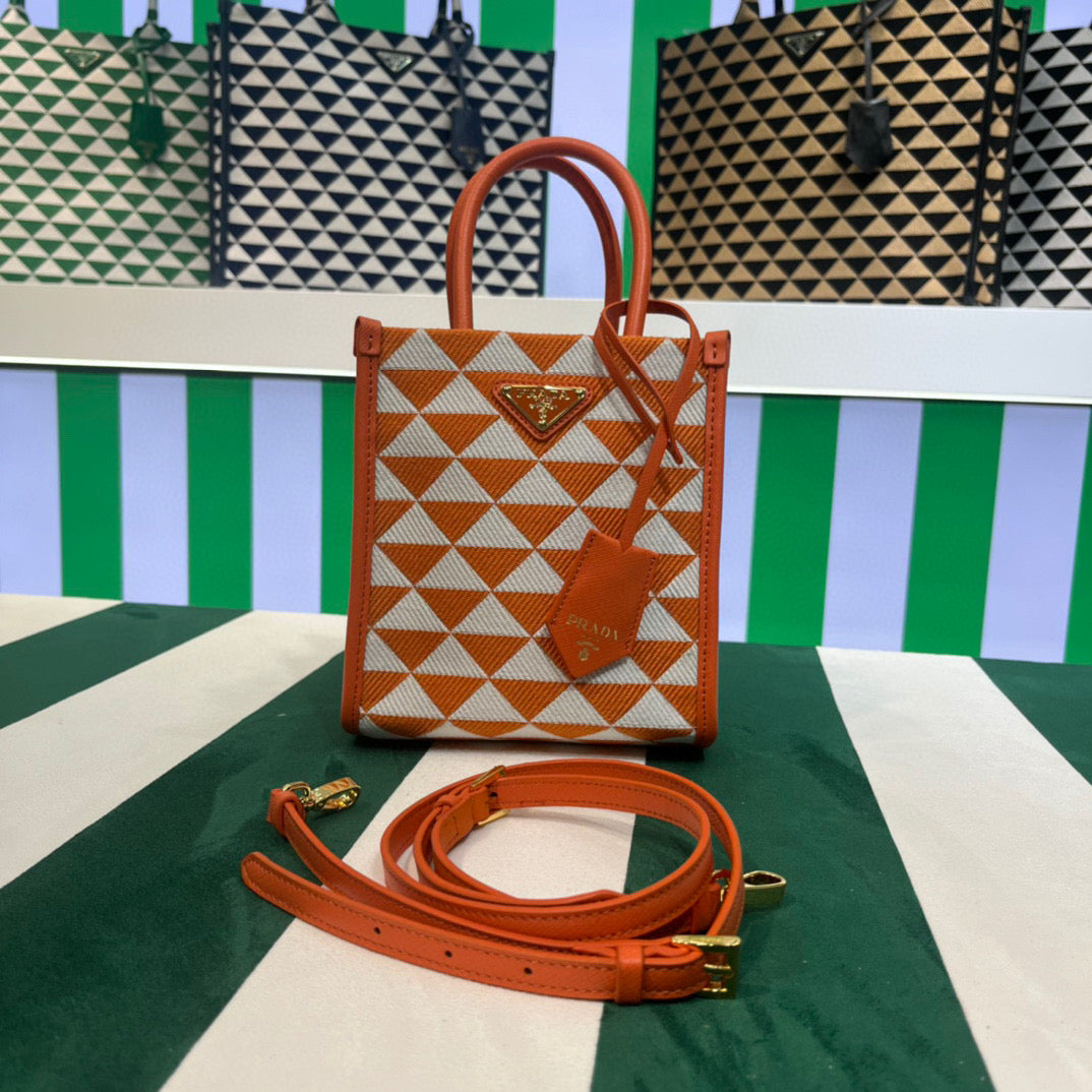 Prada 1BA355 Symbole Jacquard Fabric Micro Bag Orange White - Default Title - View 1