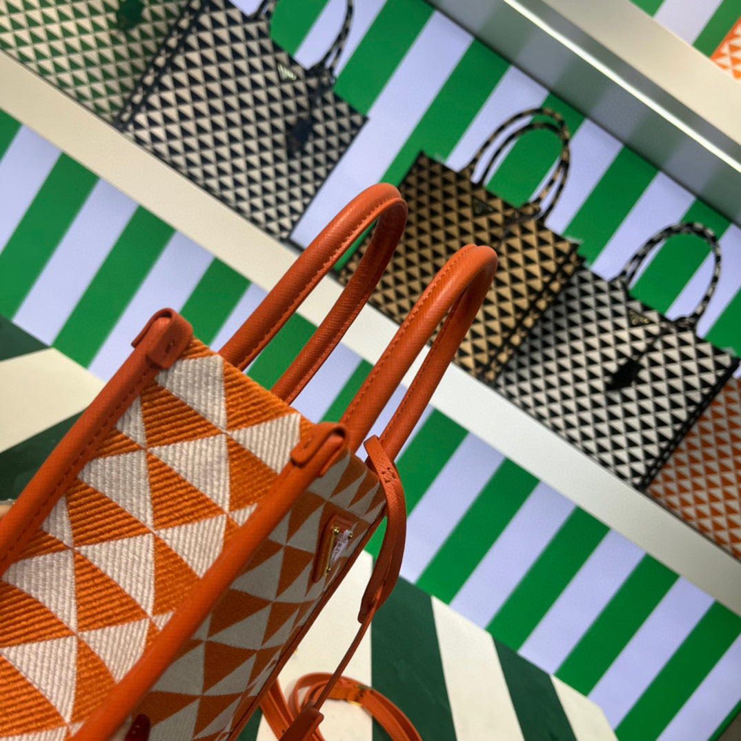 Prada 1BA355 Symbole Jacquard Fabric Micro Bag Orange White - Default Title - View 3