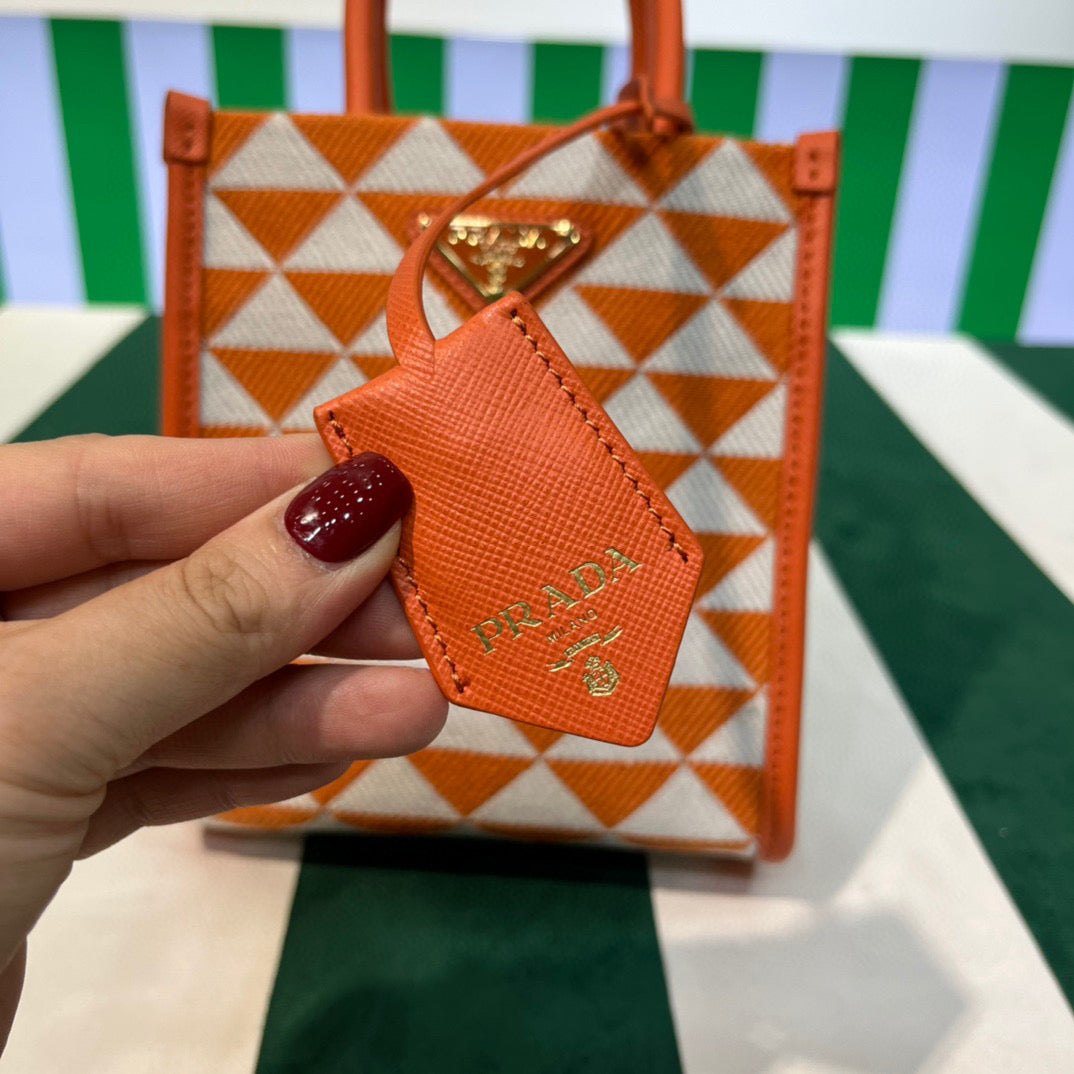 Prada 1BA355 Symbole Jacquard Fabric Micro Bag Orange White - Default Title - View 4