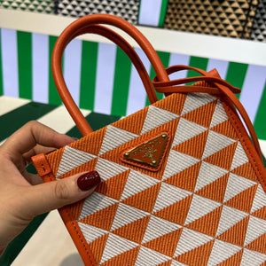 Prada 1BA355 Symbole Jacquard Fabric Micro Bag Orange White - Default Title - View 5