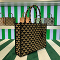 Prada 1BA356 Large Prada Symbole Jacquard Fabric Handbag Apricot Black - Default Title - View 1