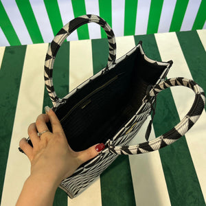 Prada 1BA356 Large Prada Symbole Jacquard Fabric Handbag Black White - Default Title - View 7