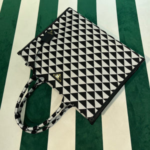 Prada 1BA356 Large Prada Symbole Jacquard Fabric Handbag Black White - Default Title - View 9