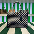 Prada 1BA356 Large Prada Symbole Jacquard Fabric Handbag Blue White - Default Title - View 1