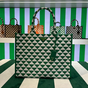 Prada 1BA356 Large Prada Symbole Jacquard Fabric Handbag Green White - Default Title - View 1