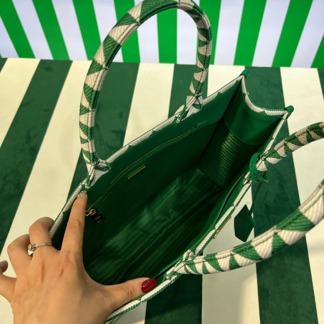 Prada 1BA356 Large Prada Symbole Jacquard Fabric Handbag Green White - Default Title - View 5