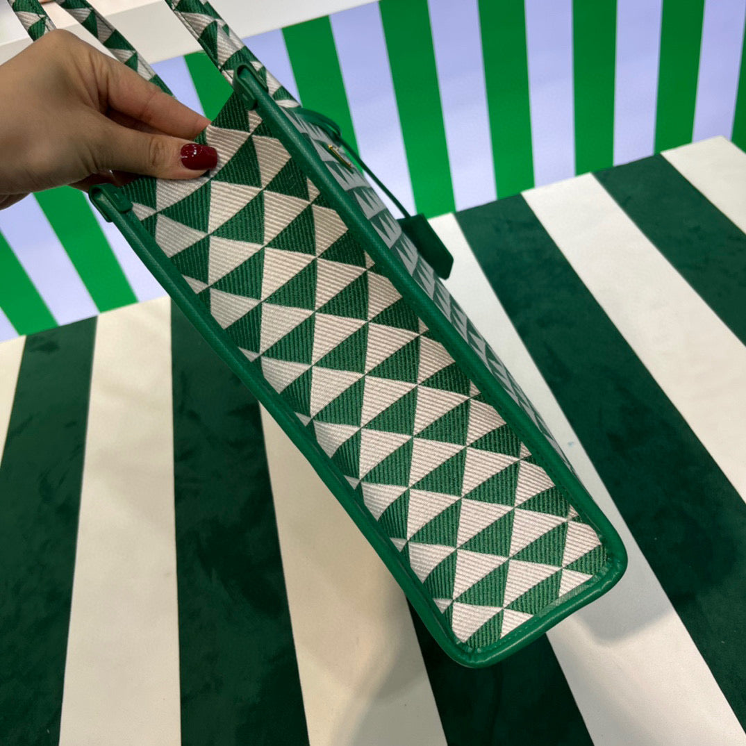 Prada 1BA356 Large Prada Symbole Jacquard Fabric Handbag Green White - Default Title - View 6