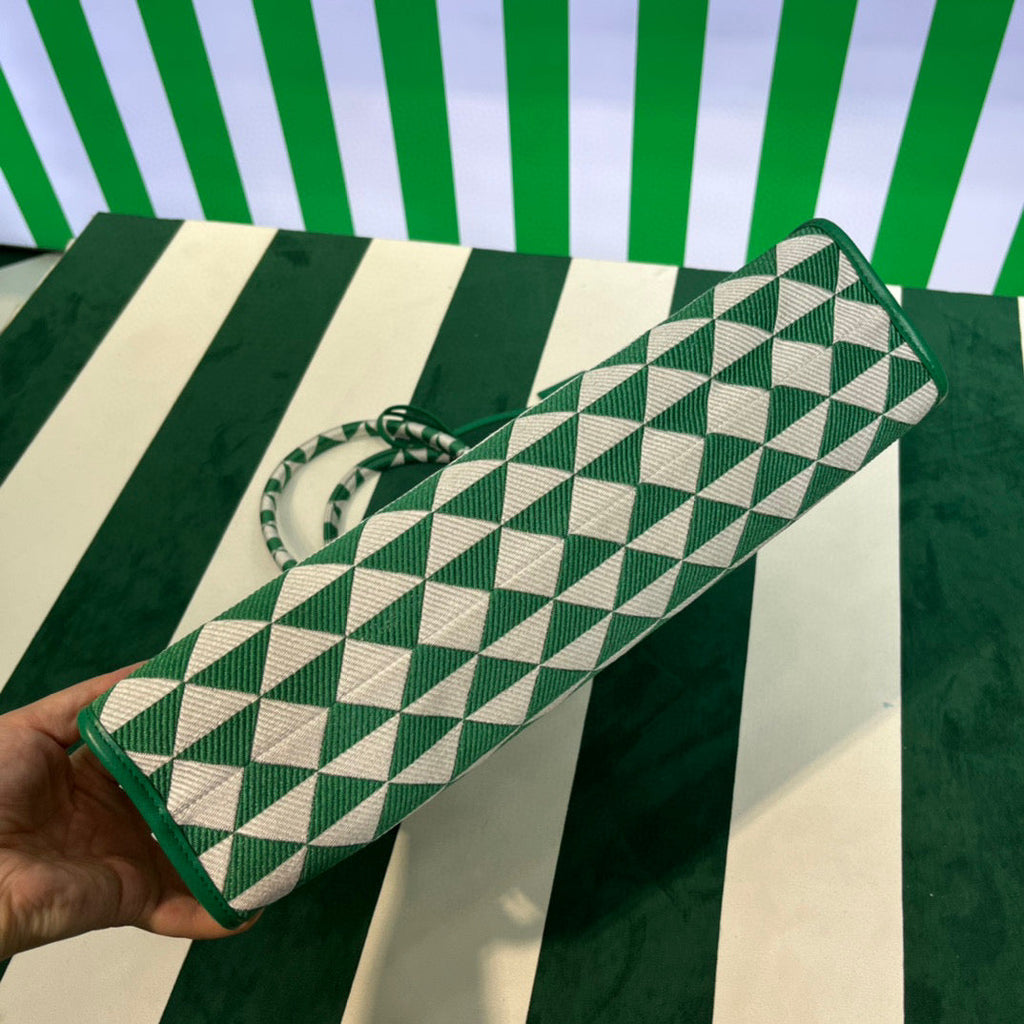 Prada 1BA356 Large Prada Symbole Jacquard Fabric Handbag Green White