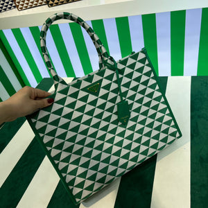 Prada 1BA356 Large Prada Symbole Jacquard Fabric Handbag Green White - Default Title - View 8