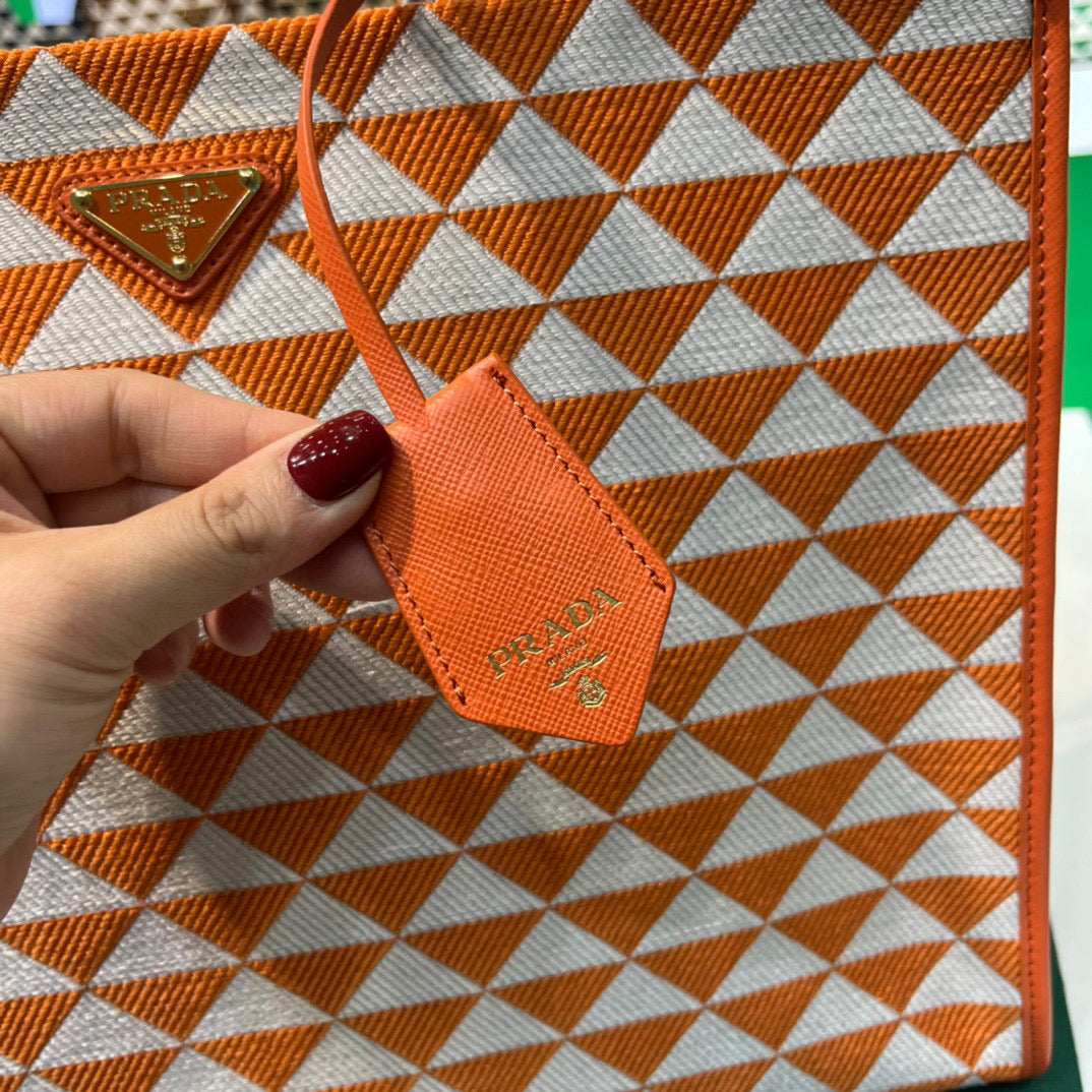 Prada 1BA356 Large Prada Symbole Jacquard Fabric Handbag Orange White - Default Title - View 4