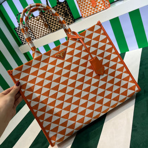 Prada 1BA356 Large Prada Symbole Jacquard Fabric Handbag Orange White - Default Title - View 5