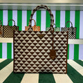 Prada 1BA356 Large Prada Symbole Jacquard Fabric Handbag Tan White - Default Title - View 1