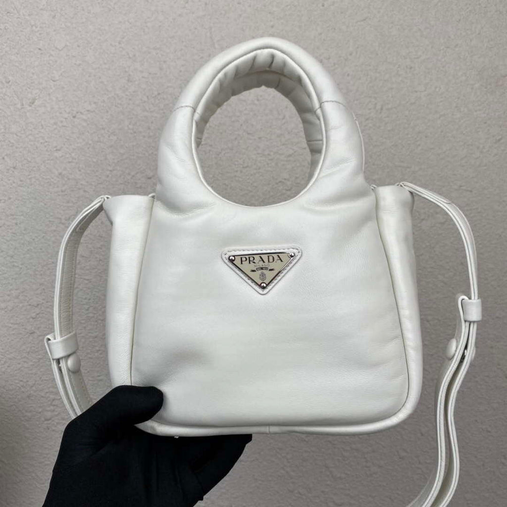 Prada 1BA359 Small Padded Prada Soft Nappa Leather Bag White