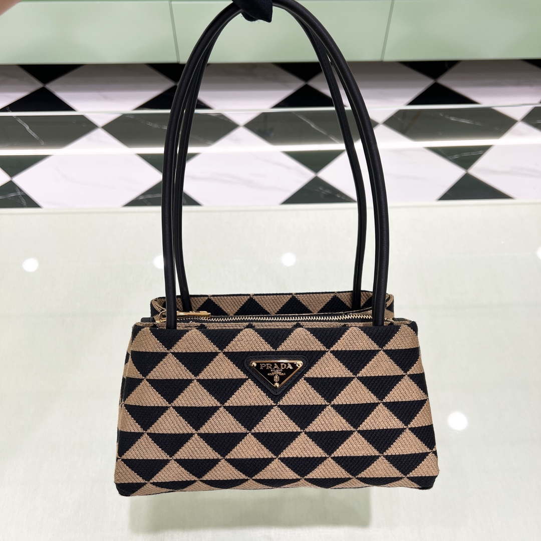 Prada 1BA368 From The Runway Small embroidered fabric Prada Symbole bag Black and Beige - Default Title - View 1