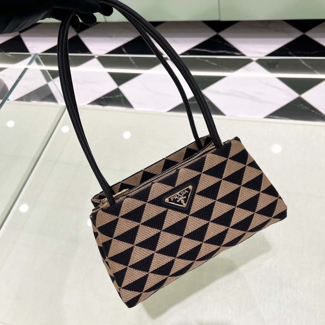 Prada 1BA368 From The Runway Small embroidered fabric Prada Symbole bag Black and Beige - Default Title - View 2