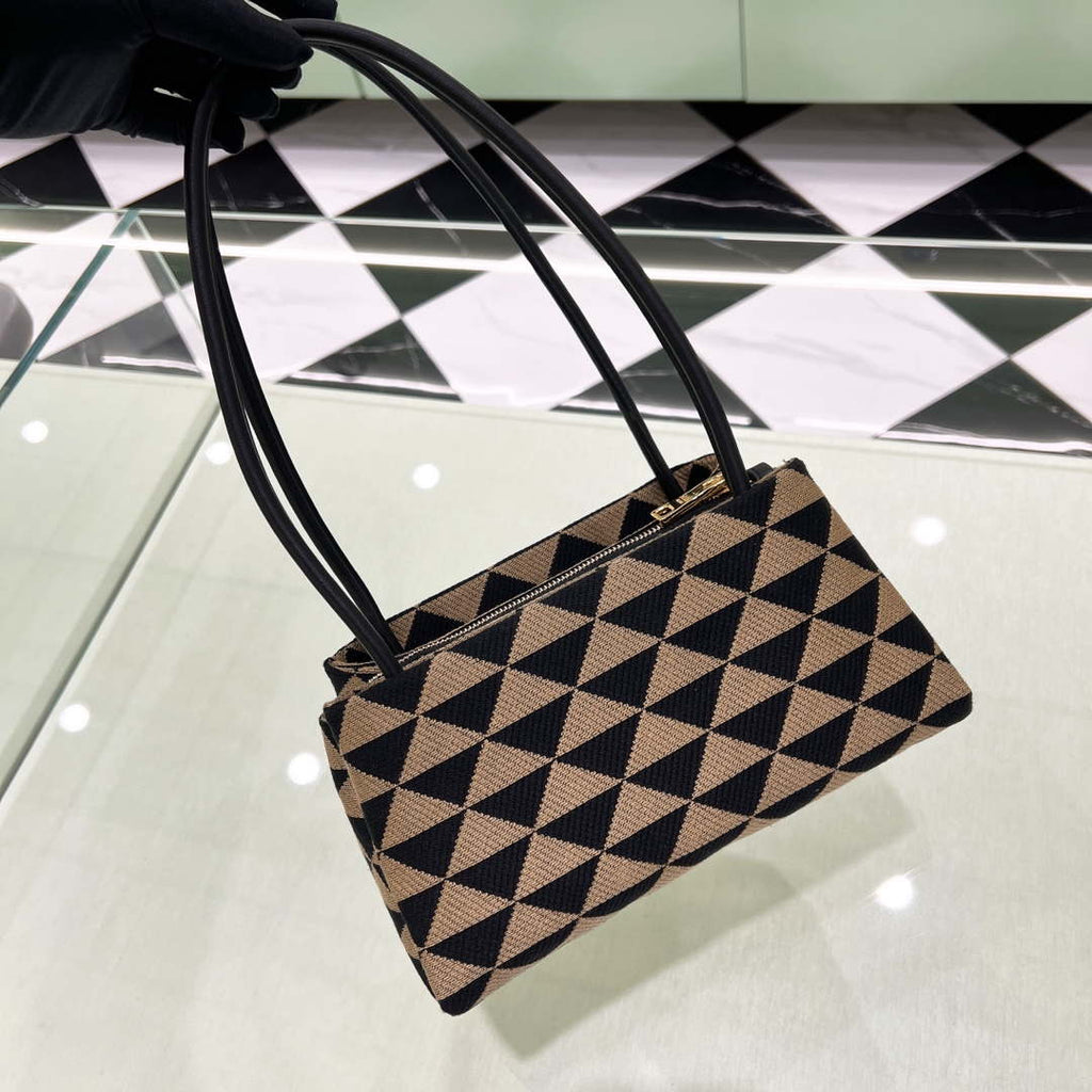 Prada 1BA368 From The Runway Small embroidered fabric Prada Symbole bag Black and Beige