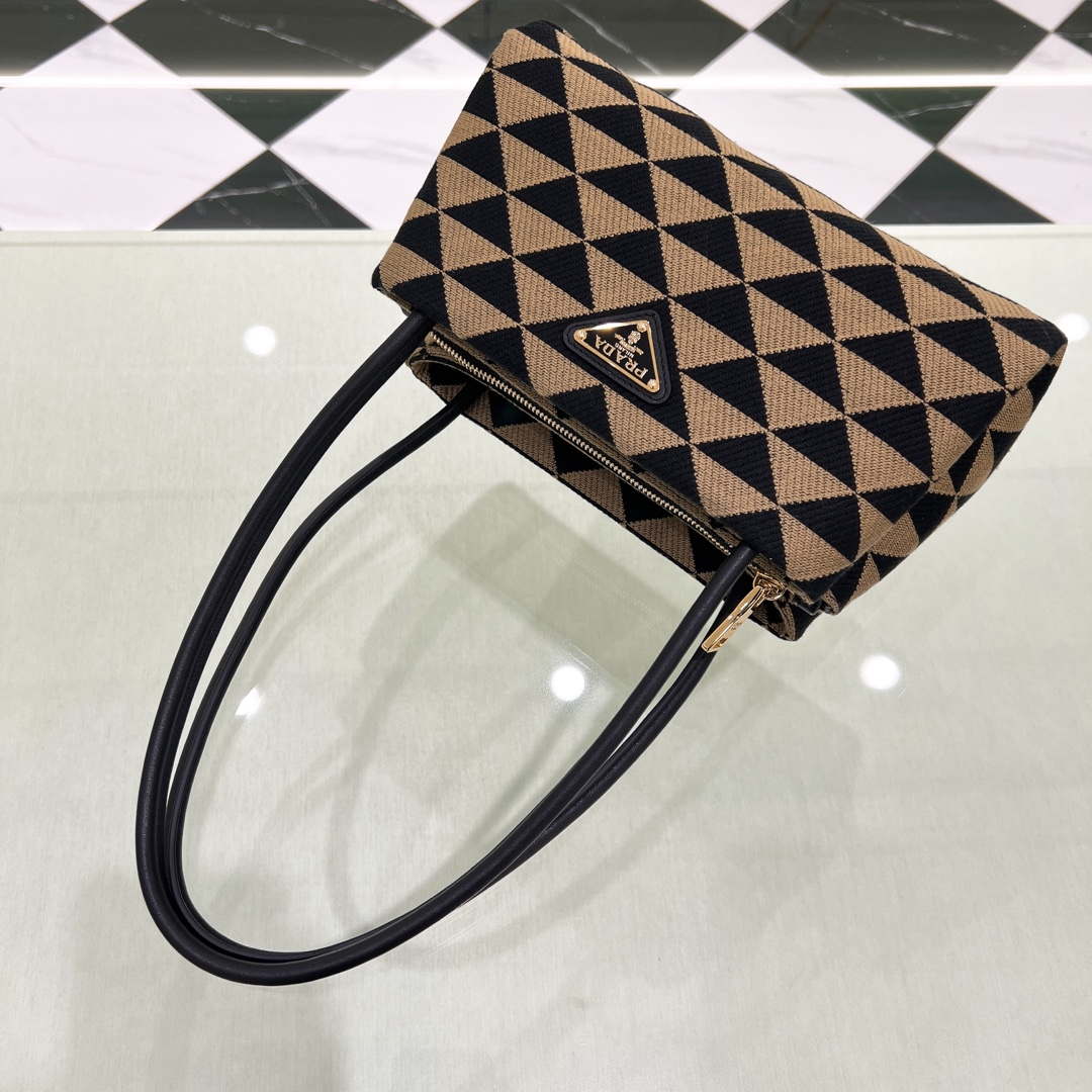Prada 1BA368 From The Runway Small embroidered fabric Prada Symbole bag Black and Beige - Default Title - View 4