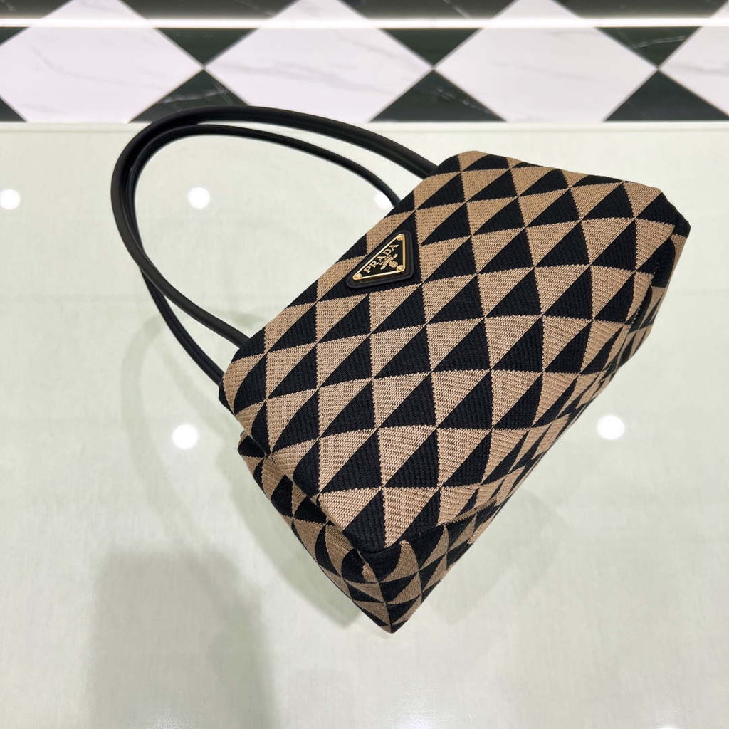 Prada 1BA368 From The Runway Small embroidered fabric Prada Symbole bag Black and Beige
