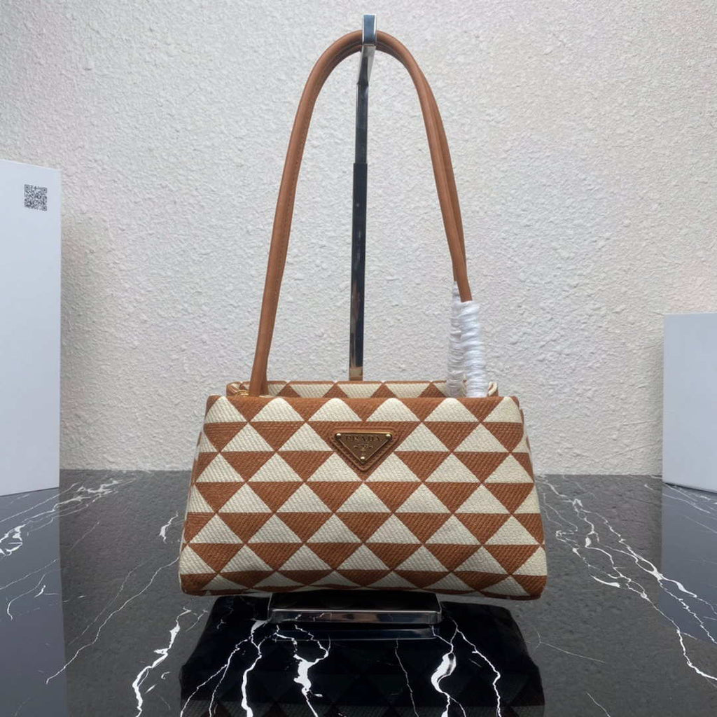 Prada 1BA368 From The Runway Small embroidered fabric Prada Symbole bag Beige and Orange
