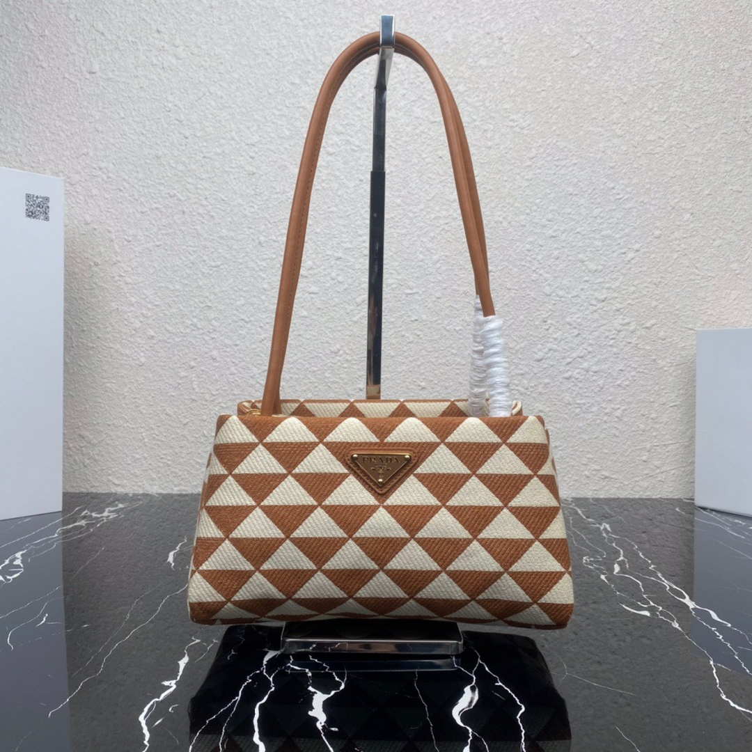 Prada 1BA368 From The Runway Small embroidered fabric Prada Symbole bag Beige and Orange