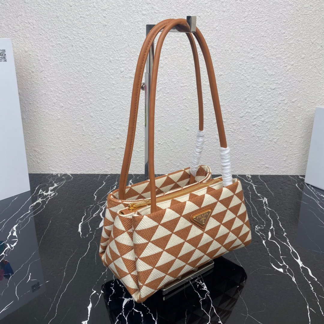 Prada 1BA368 From The Runway Small embroidered fabric Prada Symbole bag Beige and Orange - Default Title - View 3