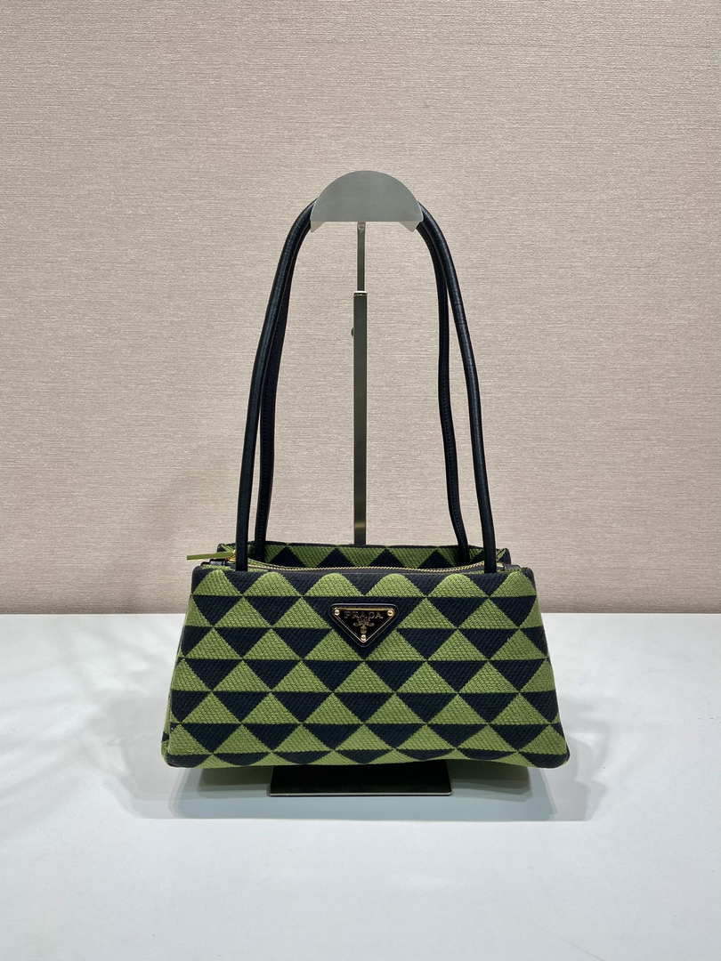 Prada 1BA368 From The Runway Small embroidered fabric Prada Symbole bag Black Ivy Green - Default Title - View 1